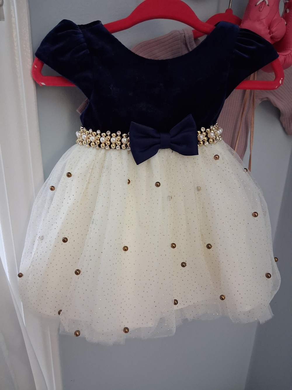 American Princess Navy and Ivory Pearl-Embellished Party Dress